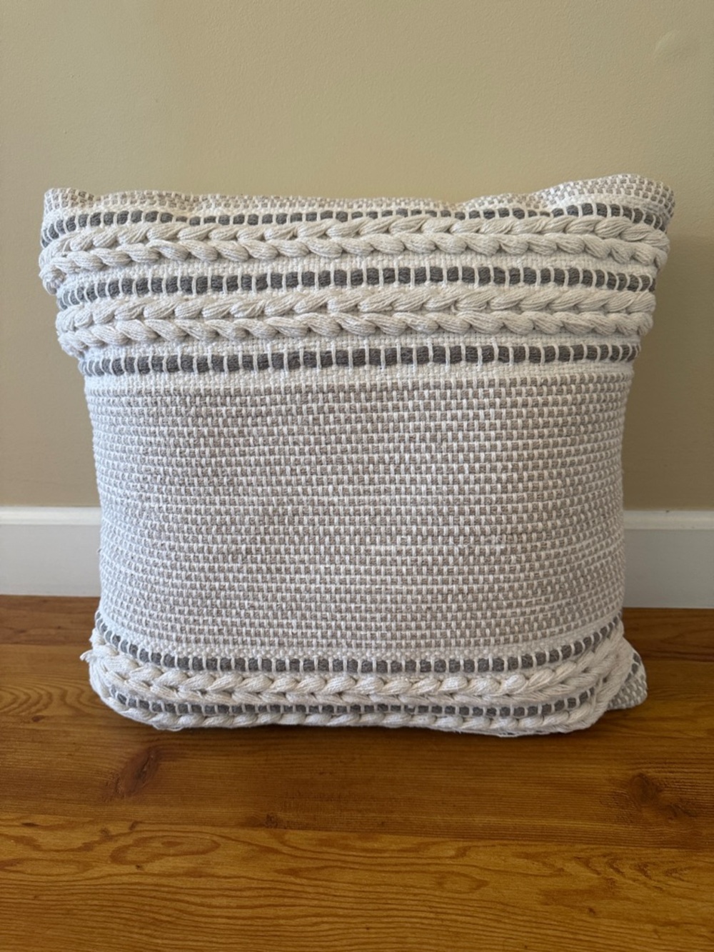 DKNY Cream and Black Logo Accent Pillow
